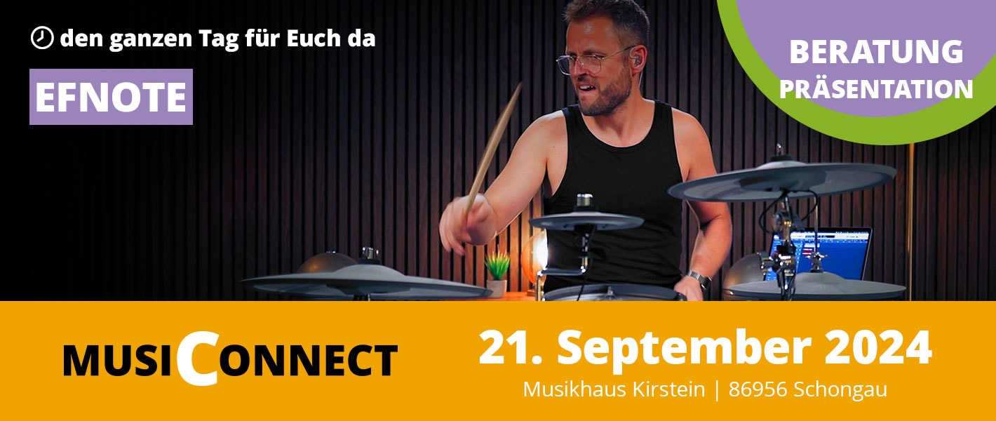 Banner Efnote bei der MusiConnect 2024 im Musikhaus Kirstein