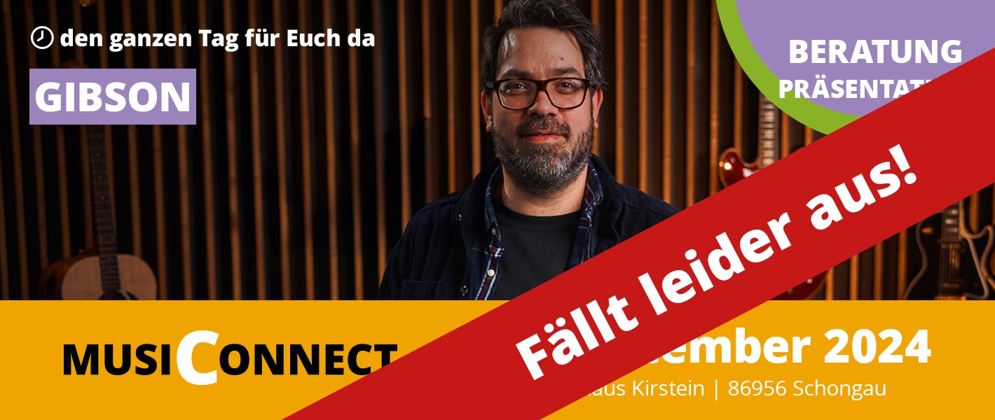 Banner Gibson, Epiphone und Mesa/Boogie - Beratung und Präsentation bei der MusiConnect 2024 im Musikhaus Kirstein