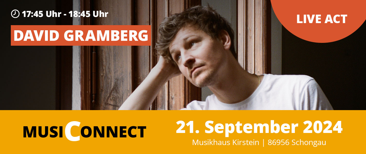 Banner David Gramberg bei der MusiConnect 2024 im Musikhaus Kirstein