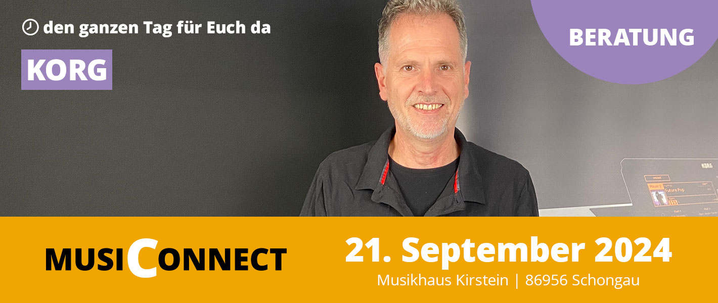 Banner Korg PA5x Expertenberatung bei der MusiConnect 2024 im Musikhaus Kirstein